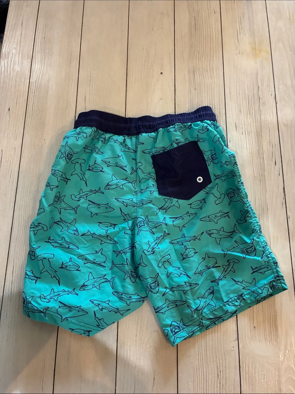 Tommy Bahama Teal Shark Print Kids Swim Trunks